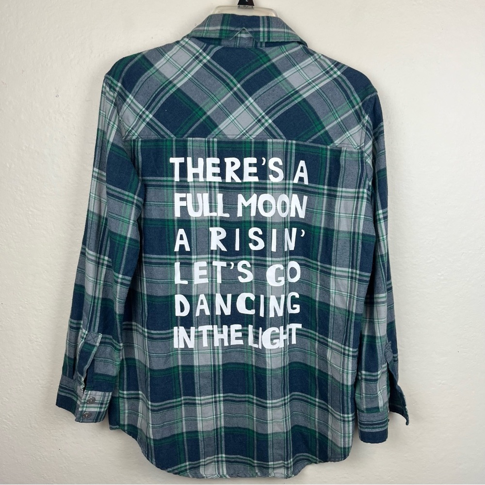 Plaid Button-Up Shirt with Graphic Back